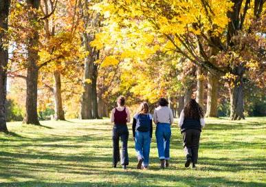 Students walking down senior row